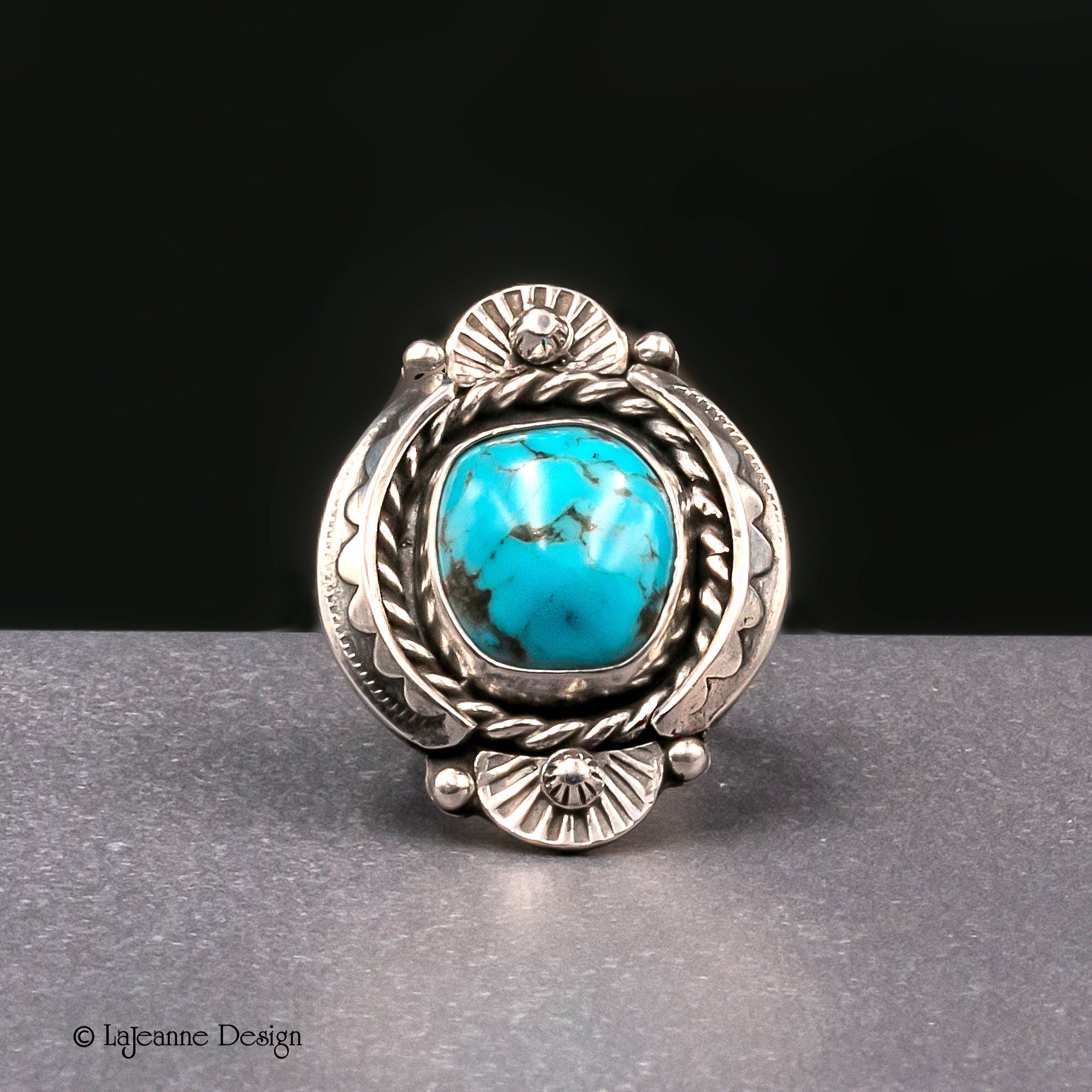 Size 6.75 - Kingman Turquoise Sterling Silver Statement Ring