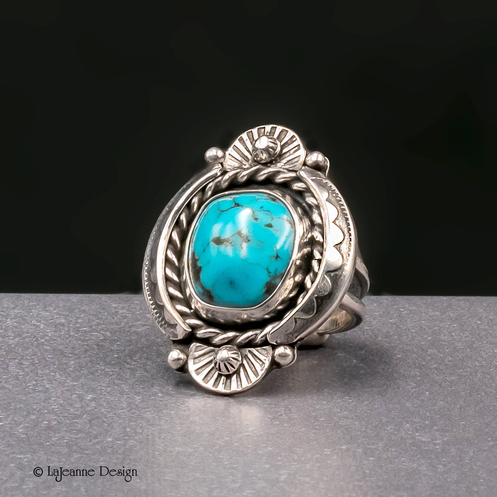 Size 6.75 - Kingman Turquoise Sterling Silver Statement Ring