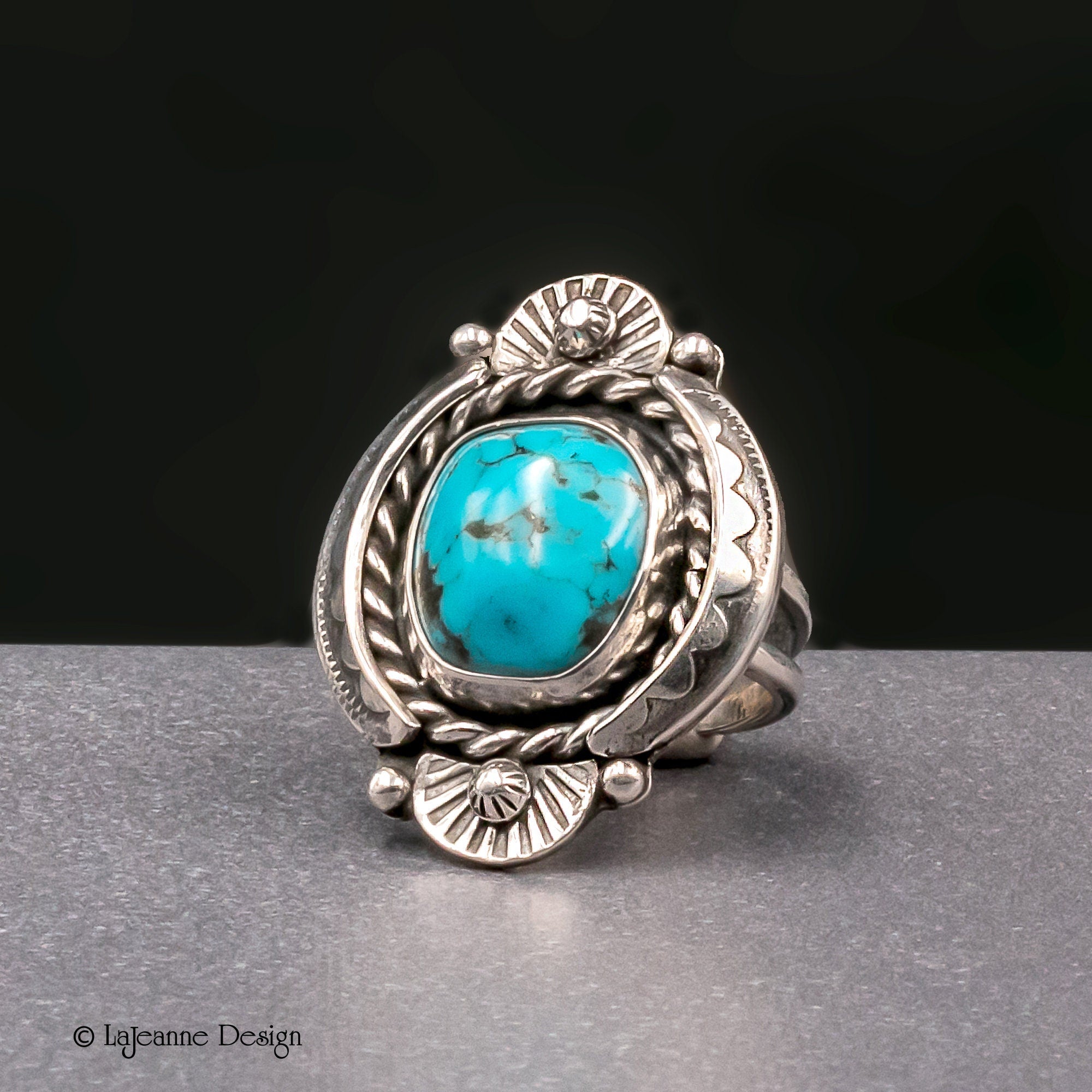 Size 6.75 - Kingman Turquoise Sterling Silver Statement Ring