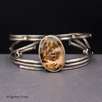 Dendritic Agate Sterling Silver Cuff Bracelet with 18K Gold,  Size Medium-Large