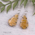 Yellow Moss Opalized Wood Sterling Silver Earrings