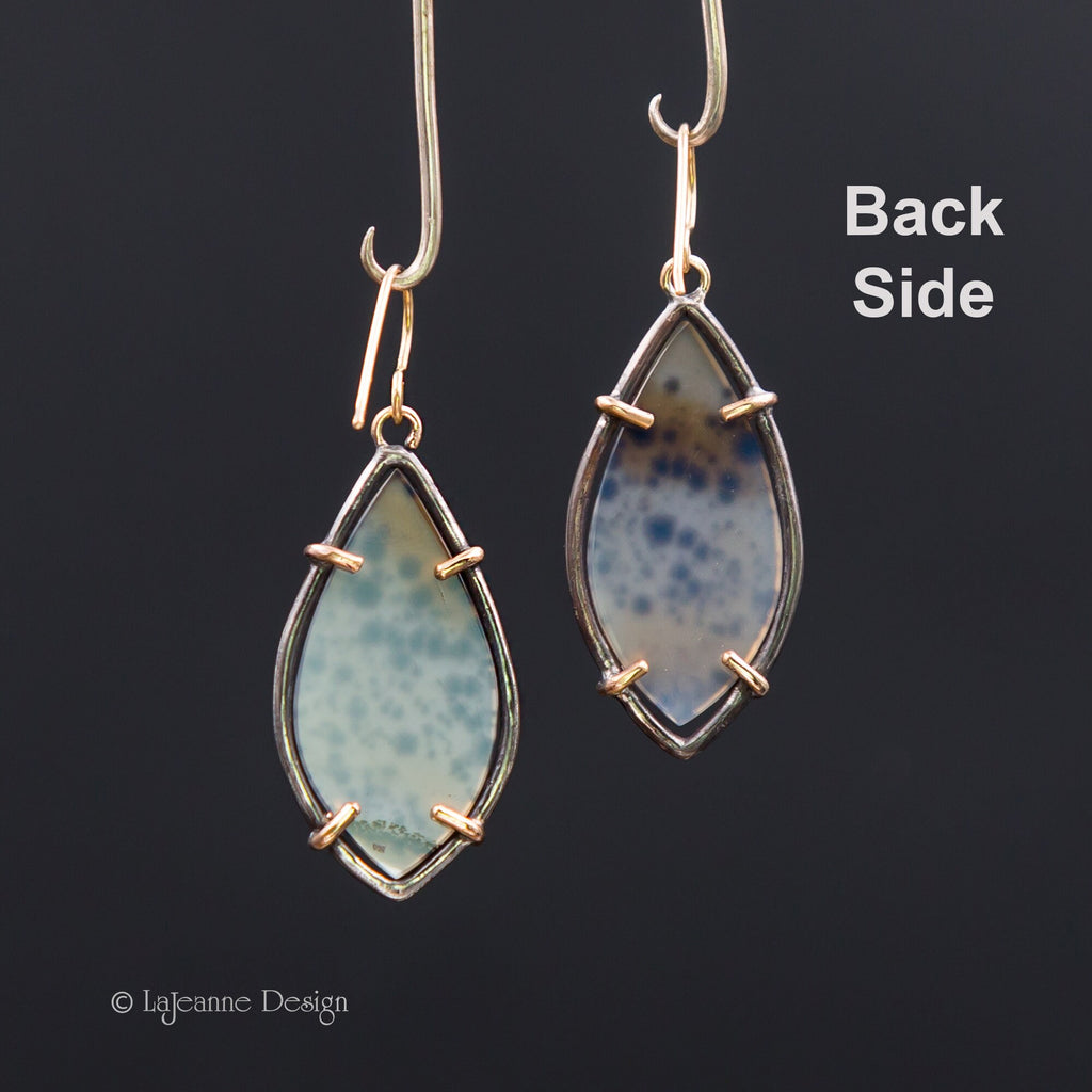 Narmada River Agate, 18K Gold Sterling Silver Earrings