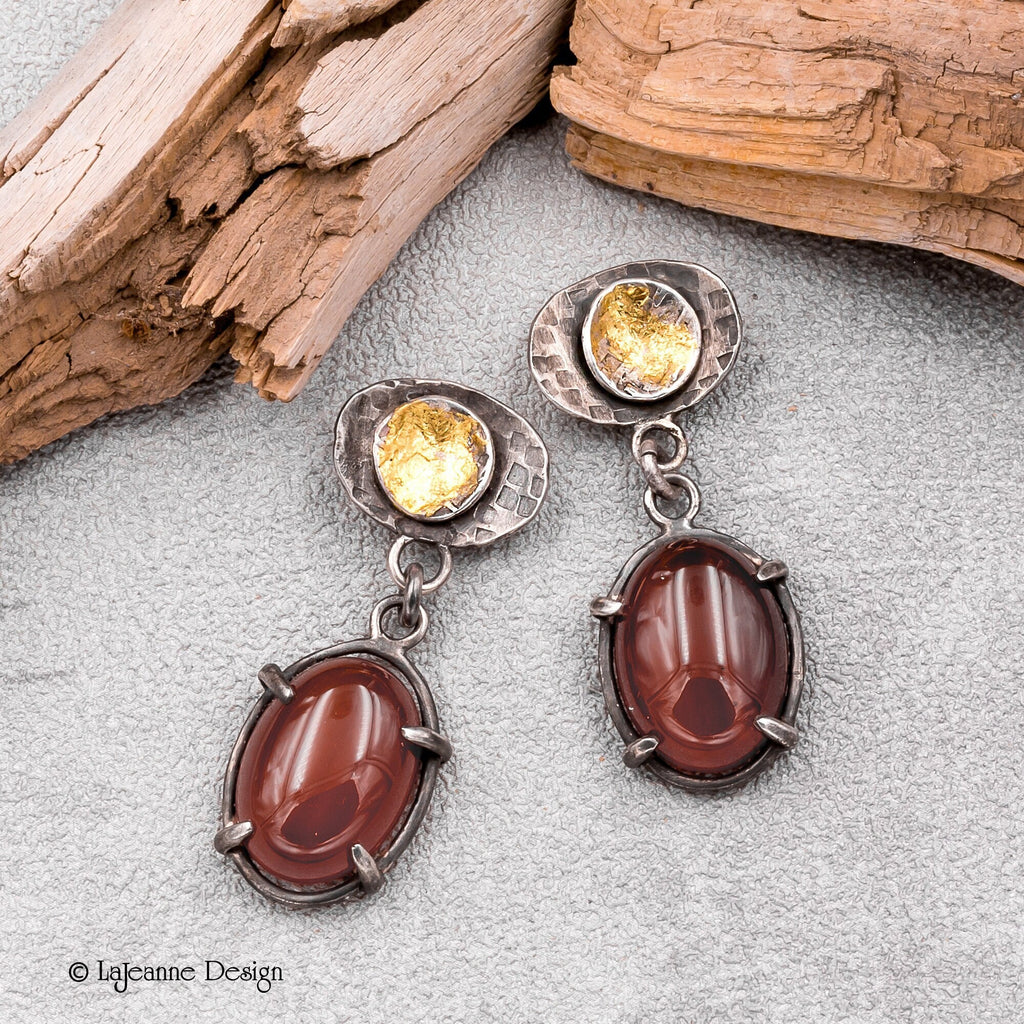 Carnelian and 24K Sterling Silver Earrings
