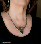Marcasite Plume Agate 18K Gold Sterling Silver Necklace