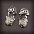 Green Opalized Wood & Prehnite Sterling Silver Earrings