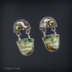 Green Opalized Wood & Prehnite Sterling Silver Earrings
