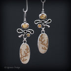 Dendritic Limestone and Golden Rutilated Quartz Sterling Silver Earrings