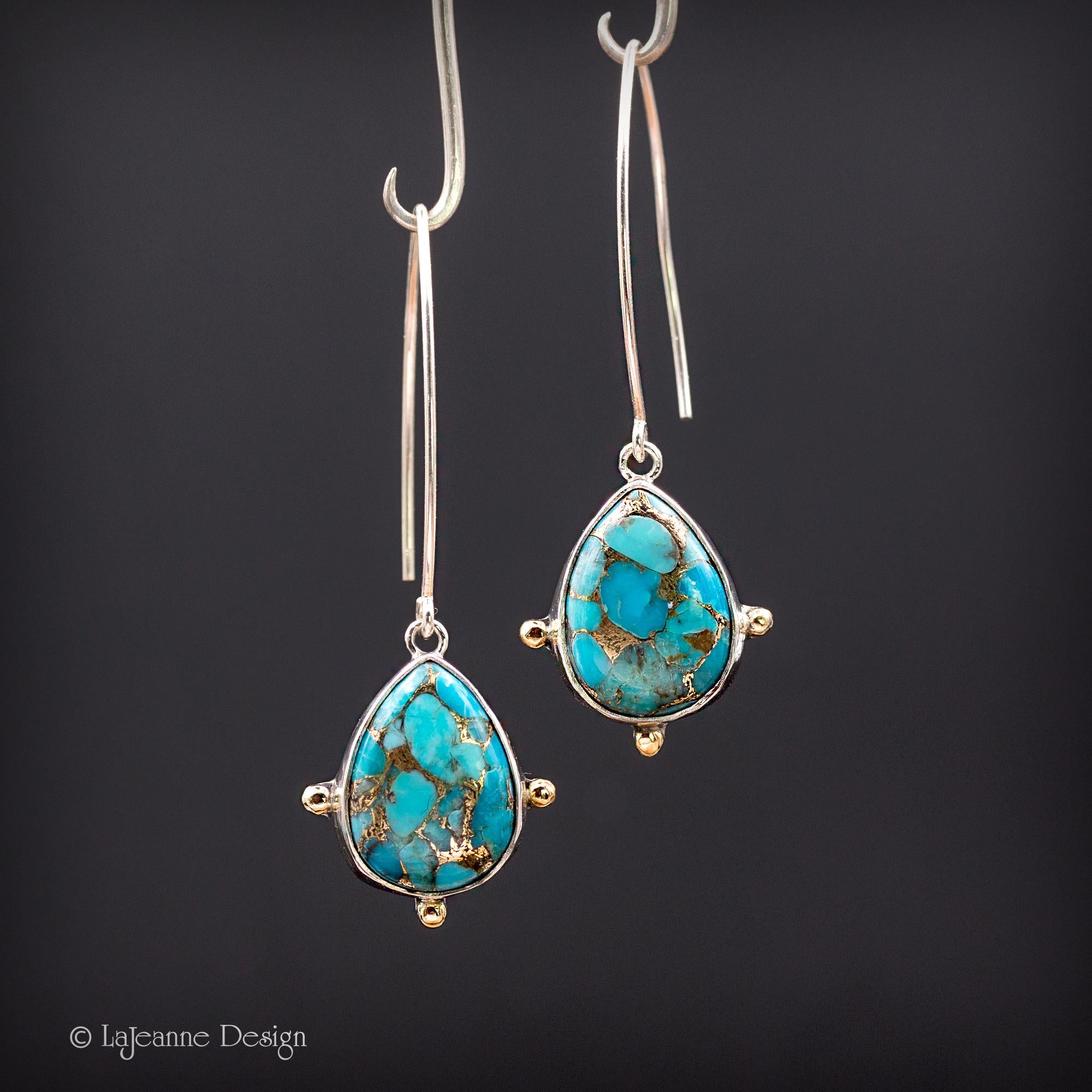 Spiny Copper Turquoise & 18K Gold Sterling Silver Earrings