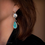 Spiny Copper Turquoise &amp; Sky Blue Topaz Sterling Silver Earrings