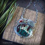Jasper Garnet, 18k Gold, Druzy Necklace in Sterling Silver