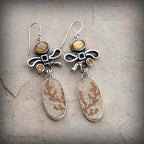 Dendritic Limestone and Golden Rutilated Quartz Sterling Silver Earrings