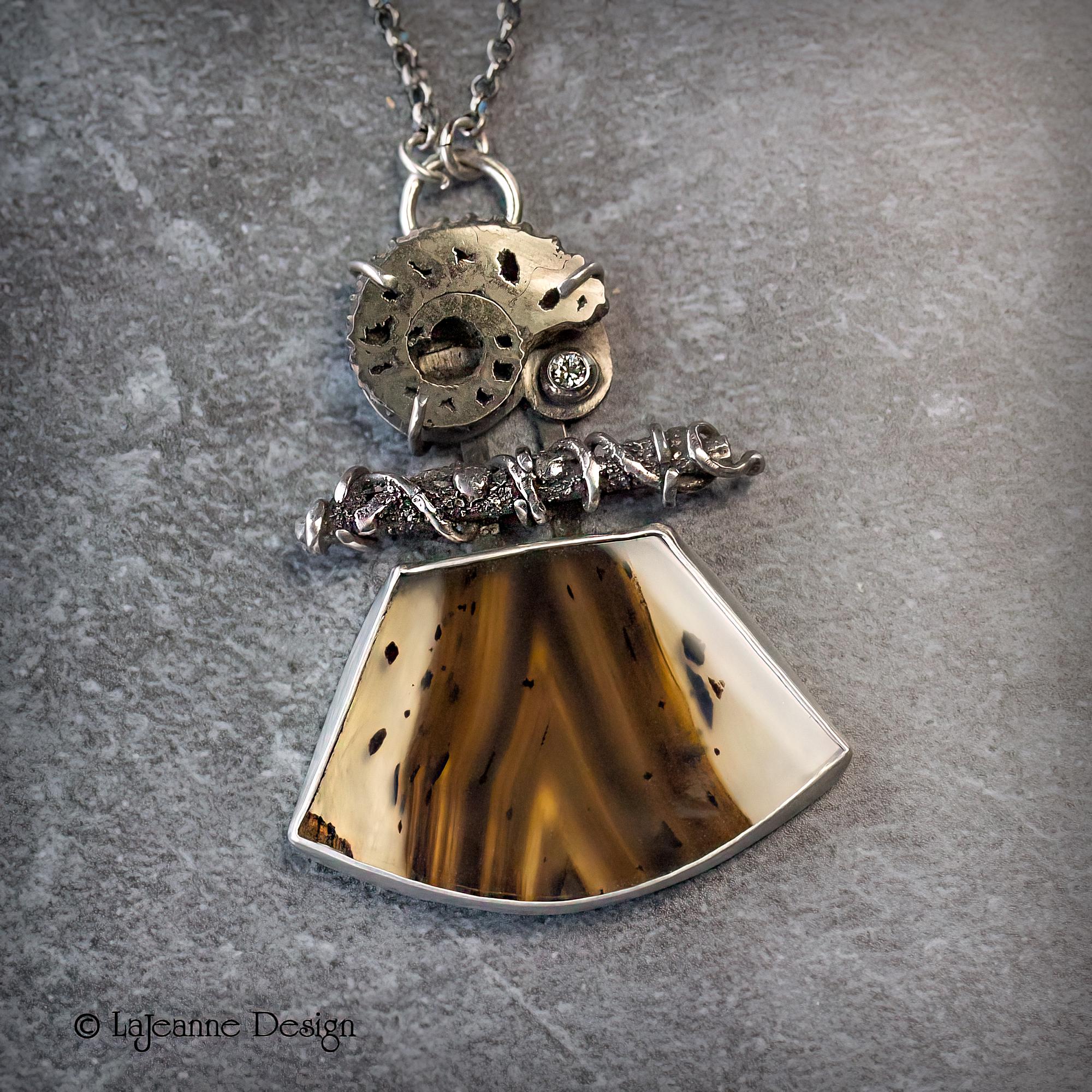 Montana Agate & Pyritized Ammonite Sterling Silver Necklace