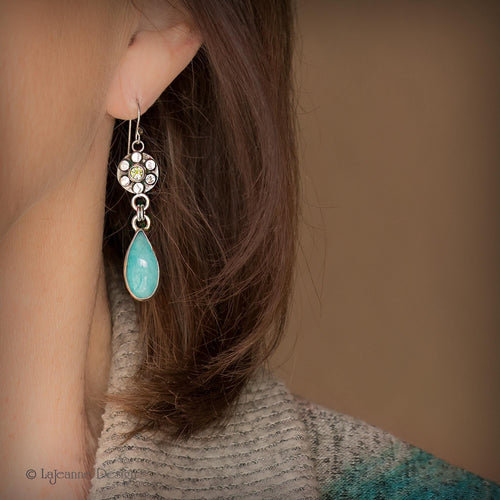 Amazonite and Peridot Sterling Silver Dangle Earrings