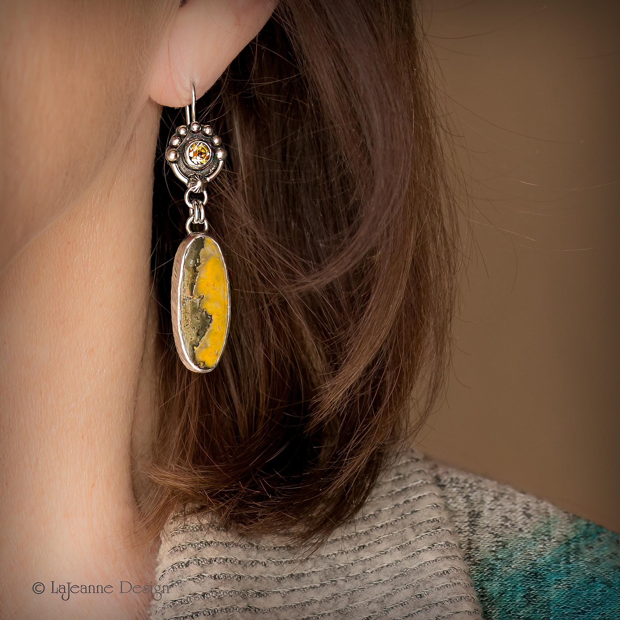 Bumblebee Jasper & Citrine Sterling Silver Earrings