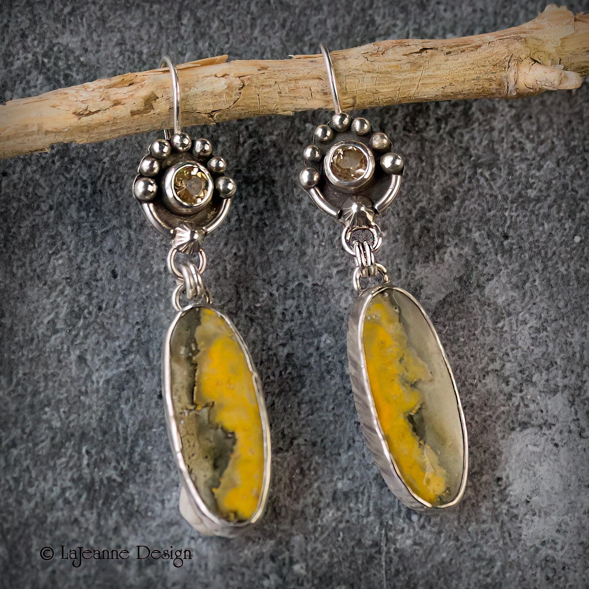 Bumblebee Jasper & Citrine Sterling Silver Earrings