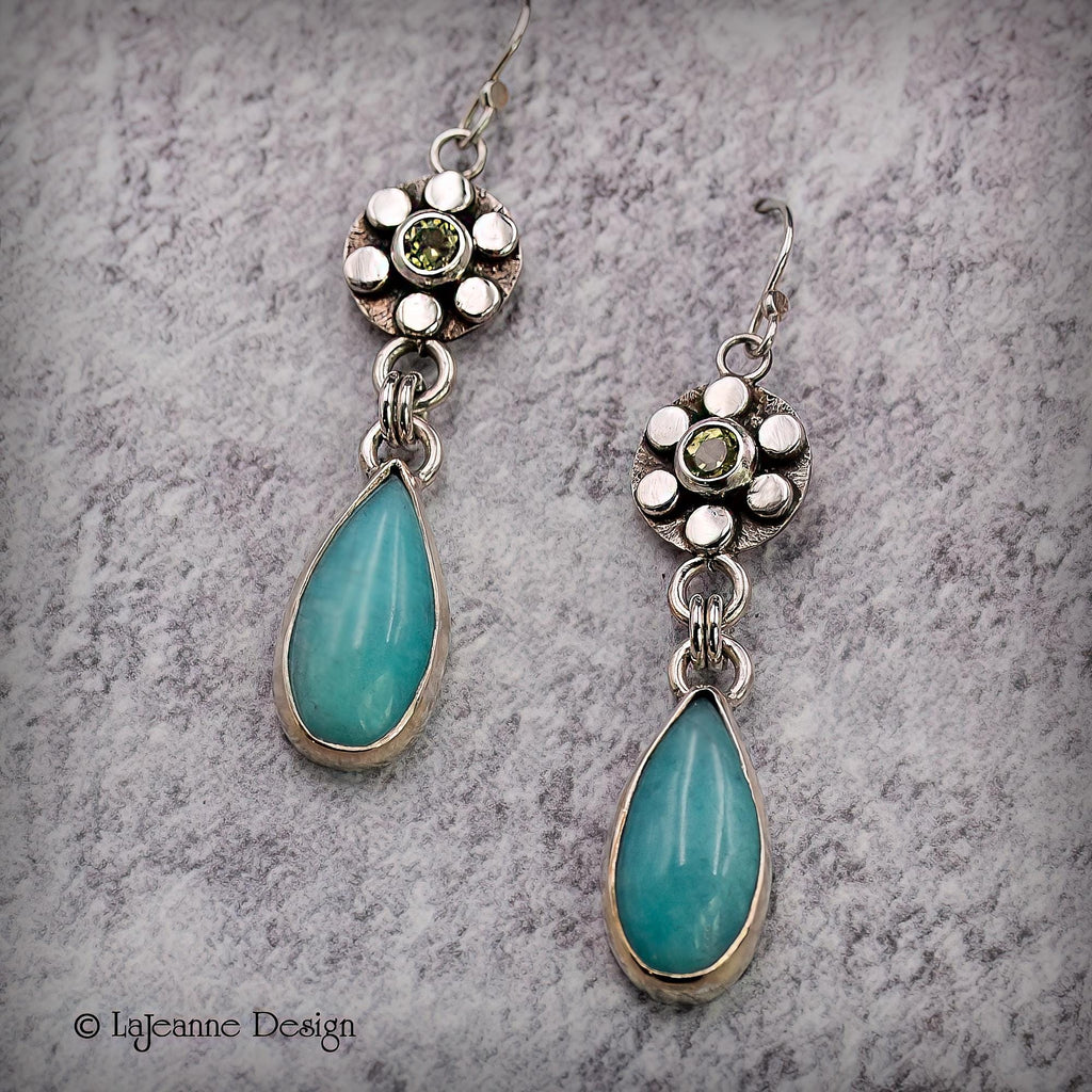 Amazonite and Peridot Sterling Silver Dangle Earrings