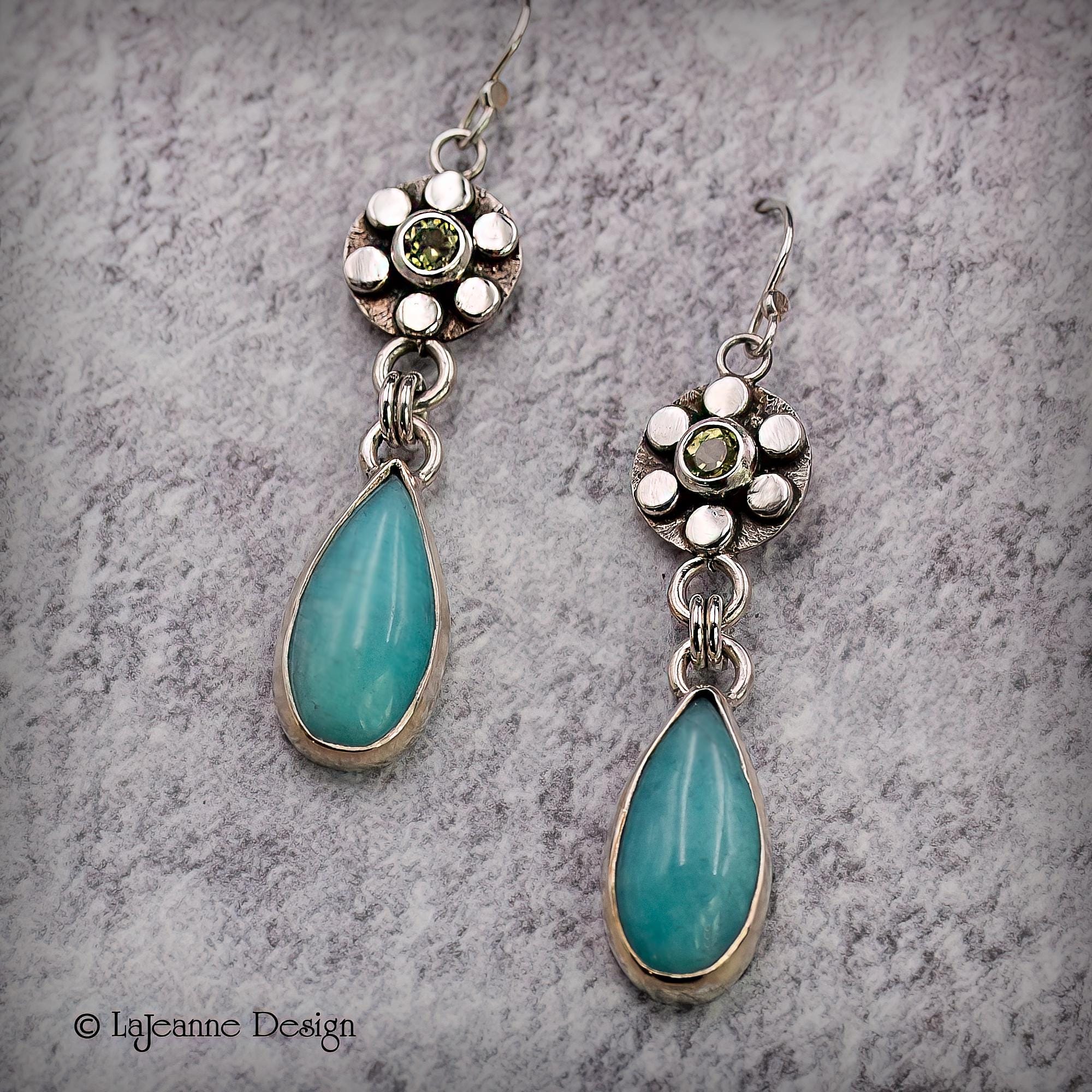 Amazonite and Peridot Sterling Silver Dangle Earrings