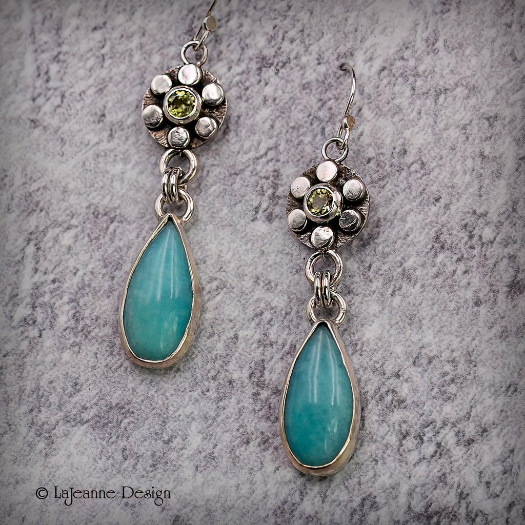 Amazonite and Peridot Sterling Silver Dangle Earrings