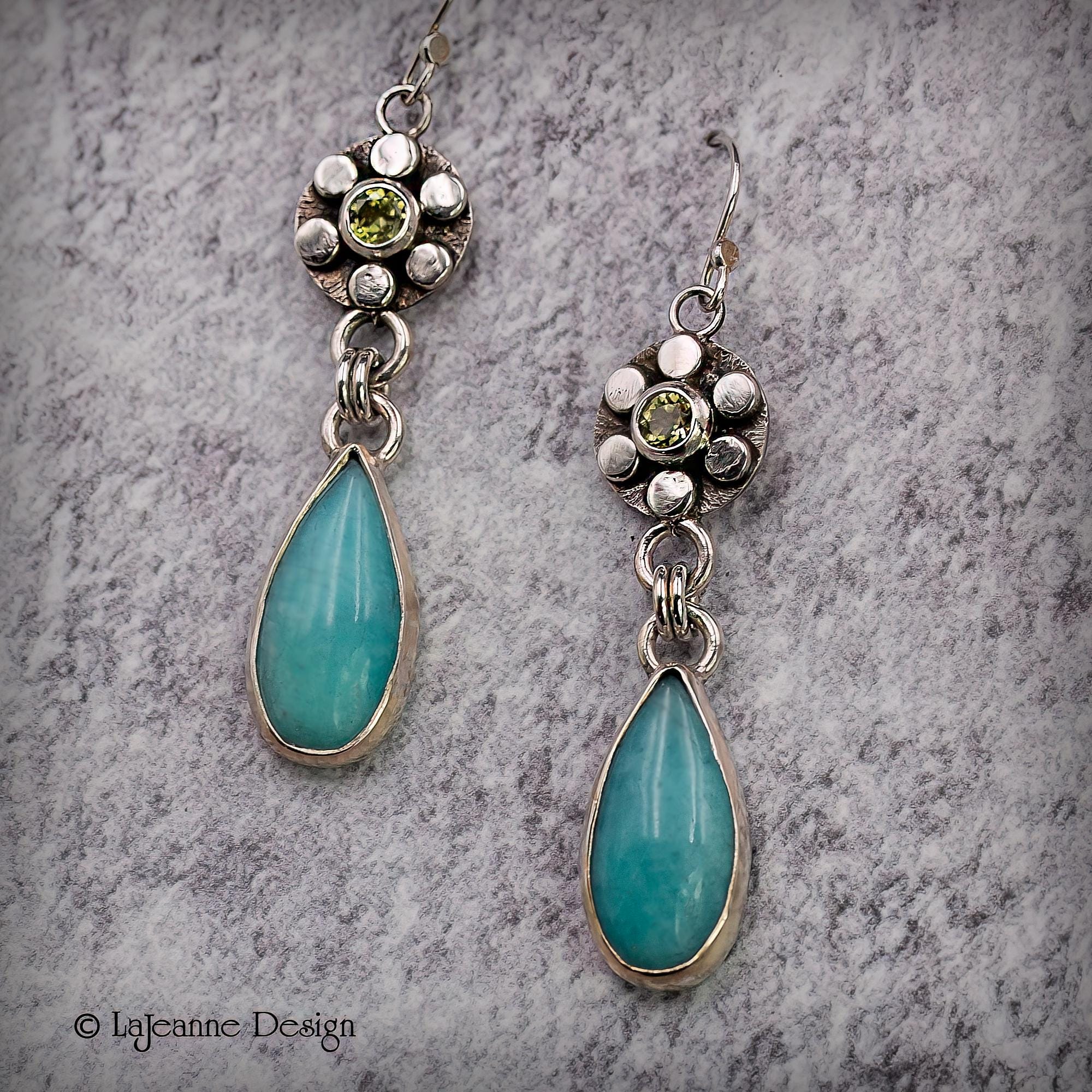 Amazonite and Peridot Sterling Silver Dangle Earrings