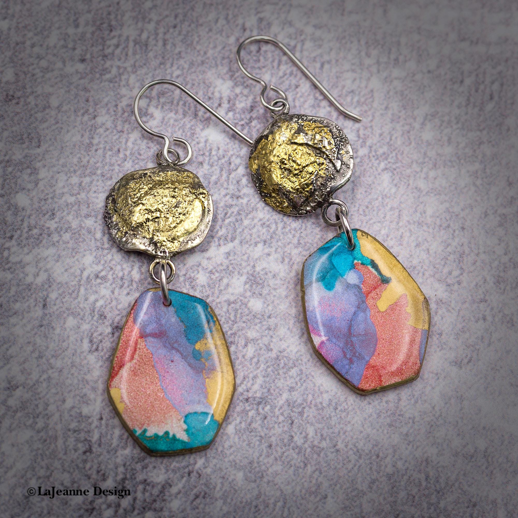 Polymer Clay, 24K Gold & Sterling Silver Earrings