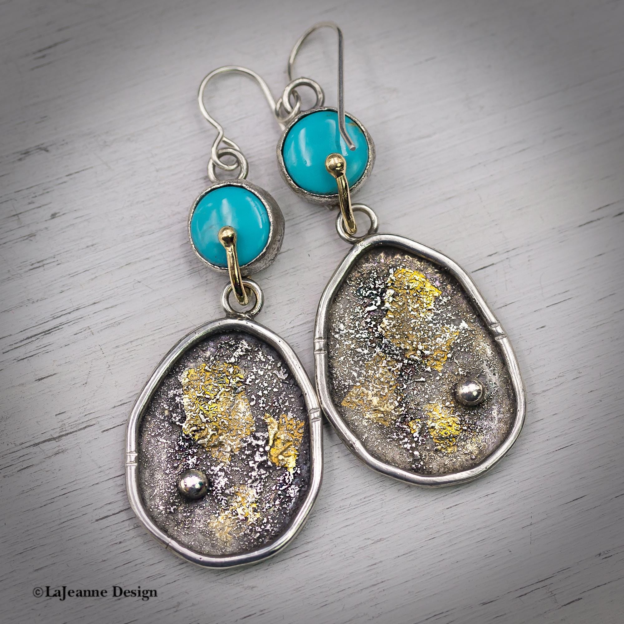 Kingman Turquoise, 18K & 24K Gold Sterling Silver Earrings