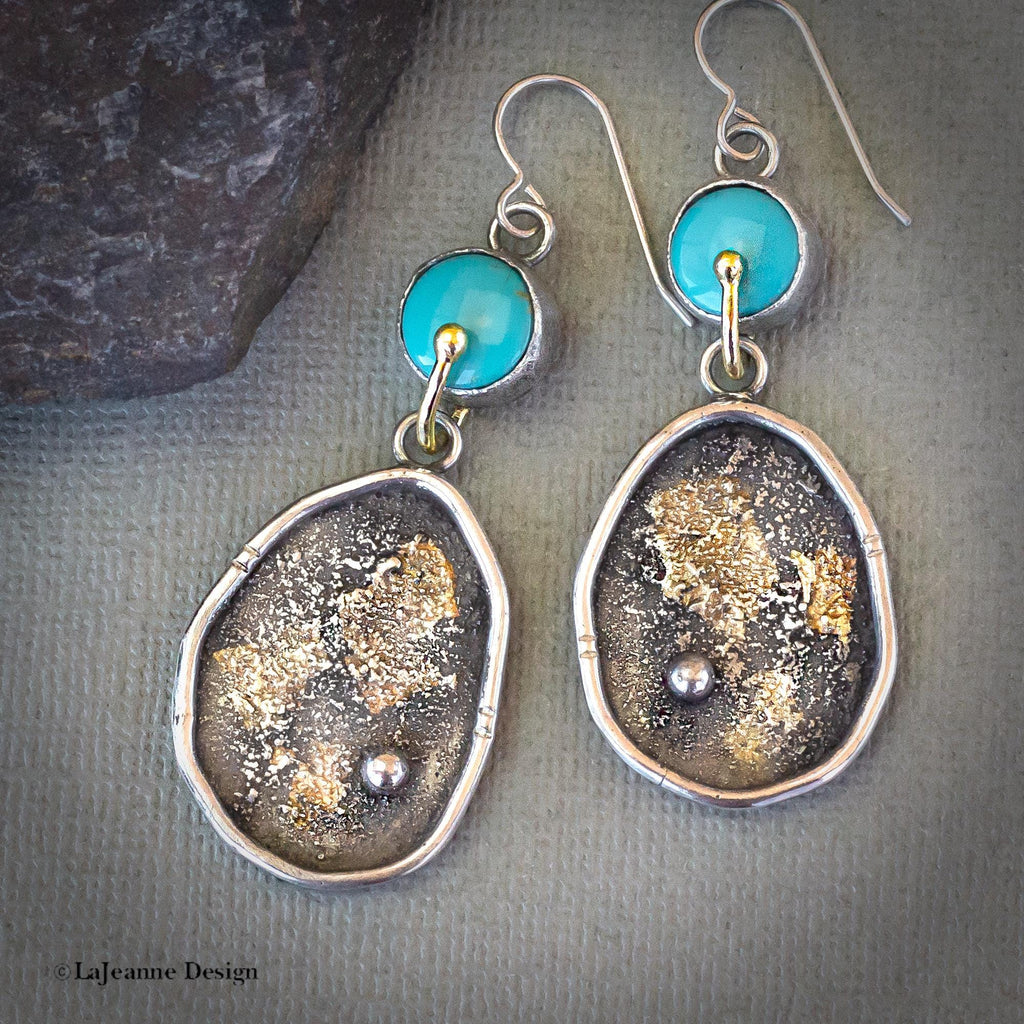 Kingman Turquoise, 18K & 24K Gold Sterling Silver Earrings