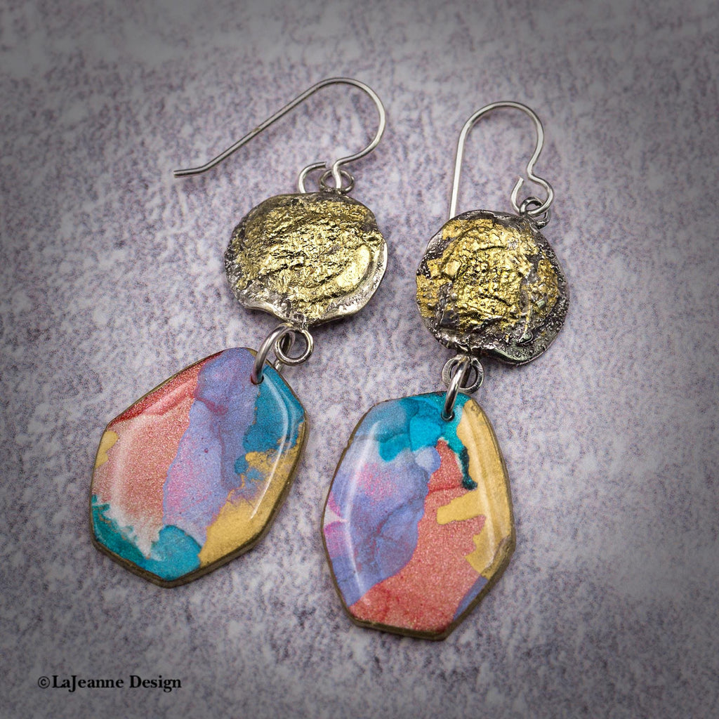 Polymer Clay, 24K Gold & Sterling Silver Earrings