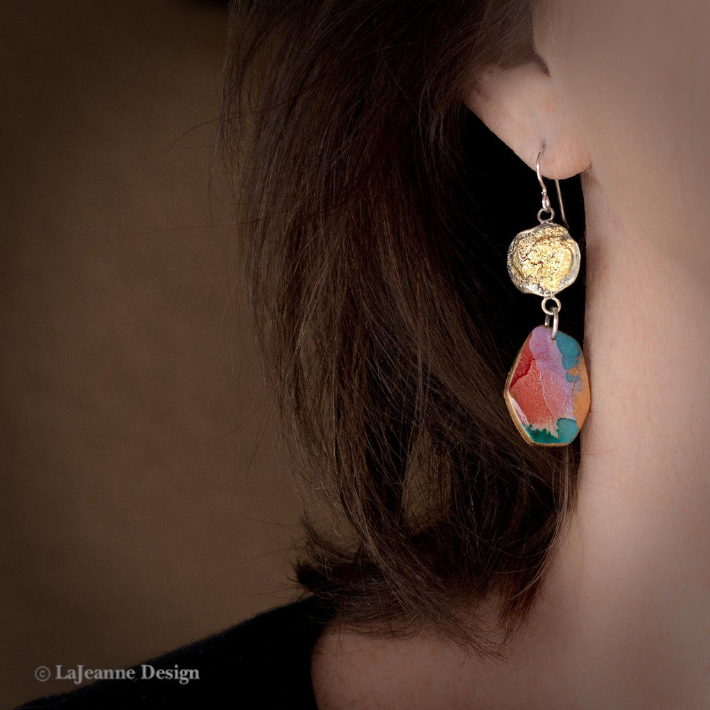 Polymer Clay, 24K Gold & Sterling Silver Earrings