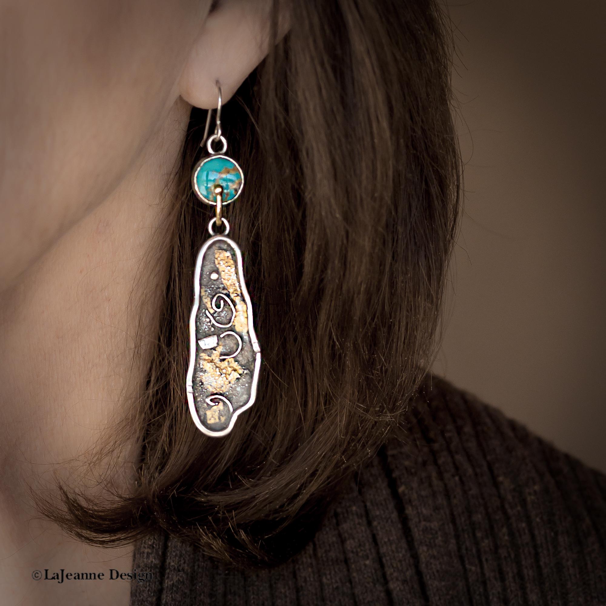 Kingman Turquoise, 18K & 24K Gold Sterling Silver Earrings