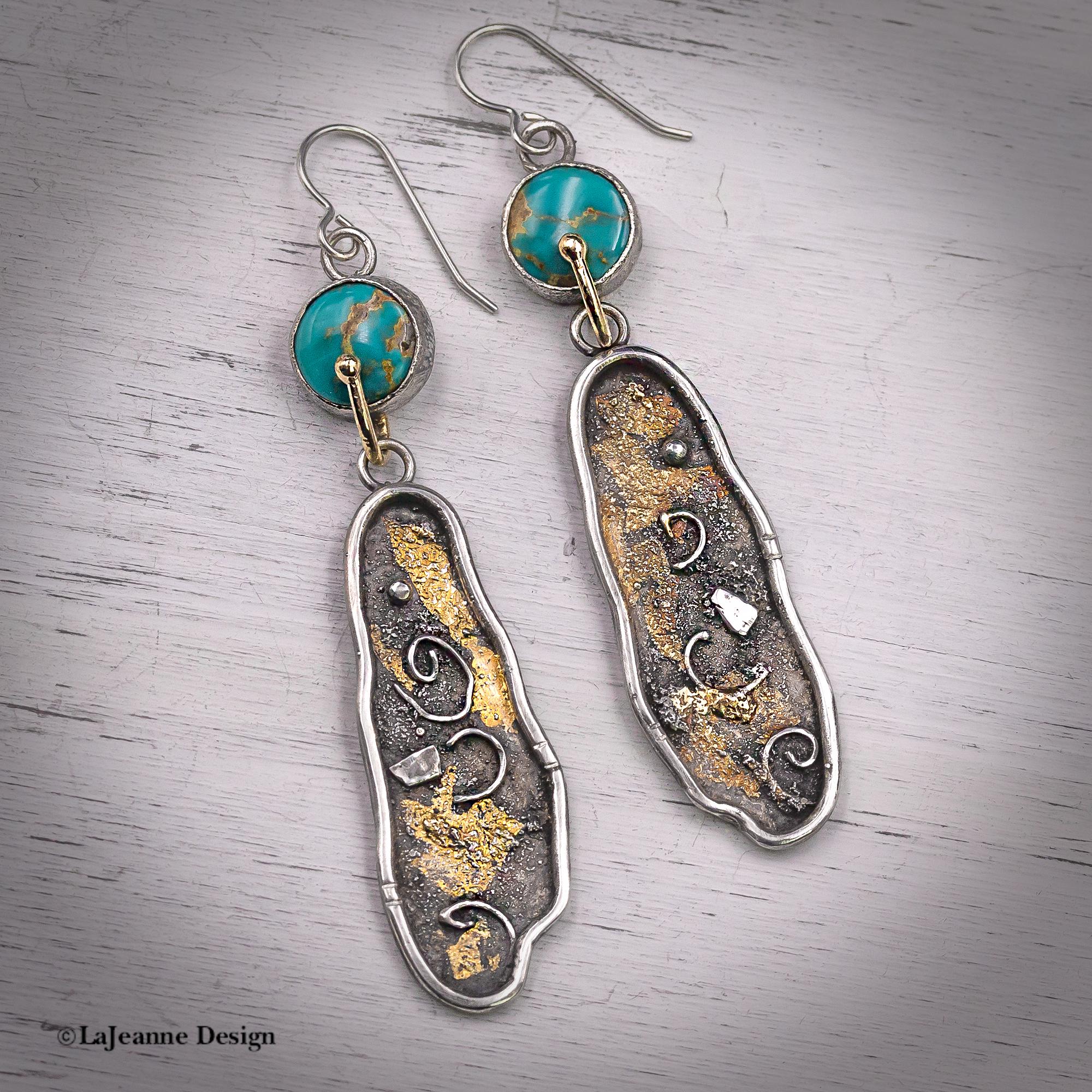 Kingman Turquoise, 18K & 24K Gold Sterling Silver Earrings