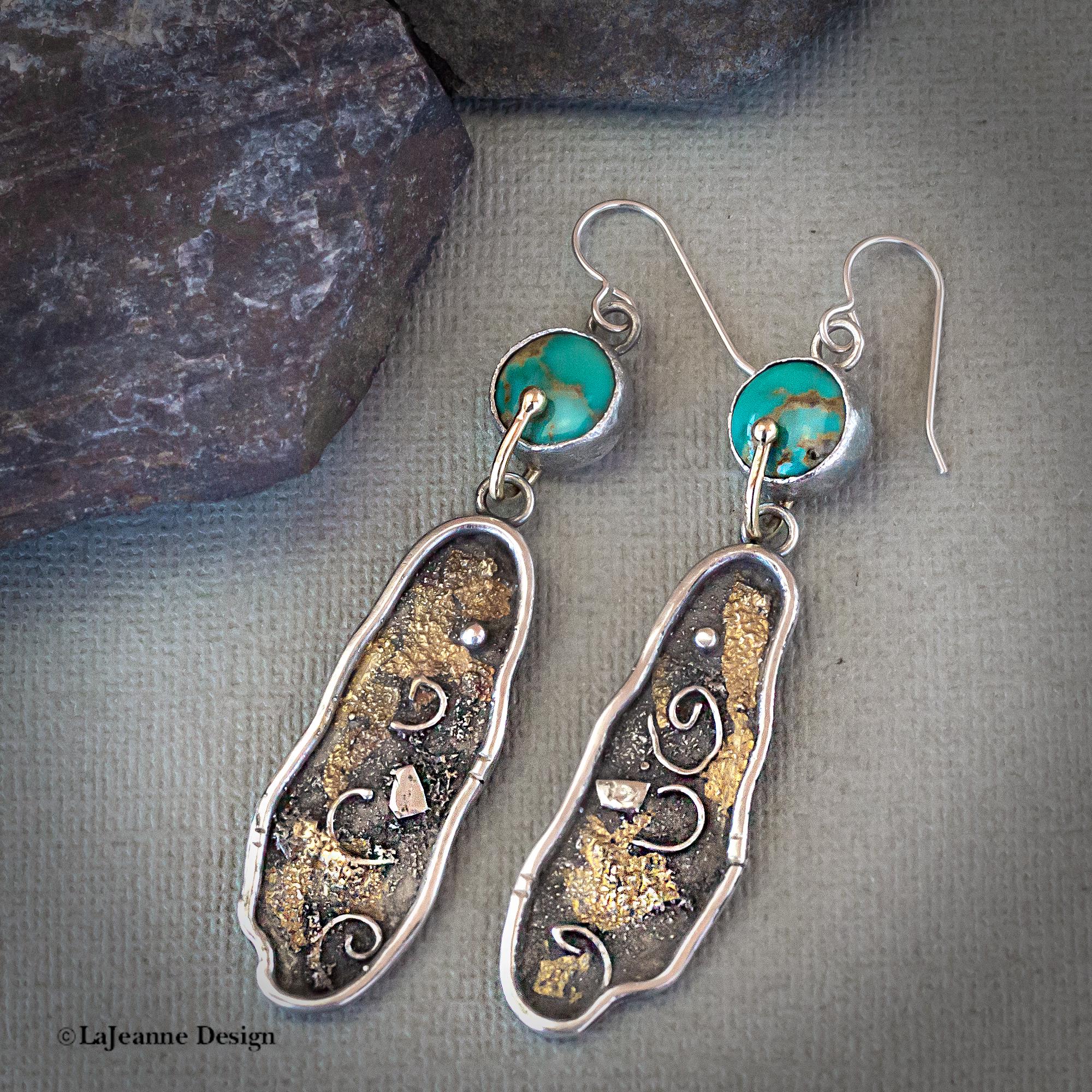Kingman Turquoise, 18K & 24K Gold Sterling Silver Earrings