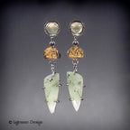 Opalized Petrified Wood, Chrysoprase & 24K Gold Sterling Silver Earrings