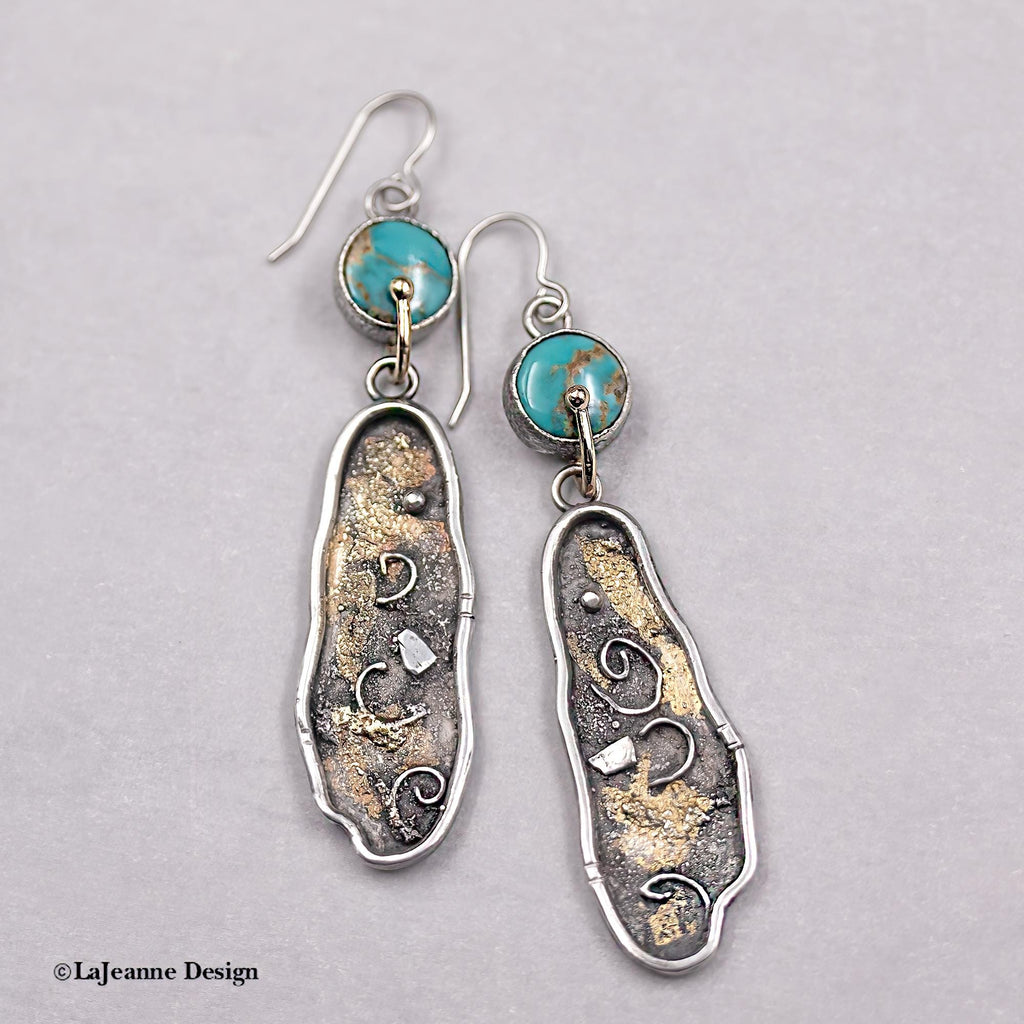 Kingman Turquoise, 18K & 24K Gold Sterling Silver Earrings