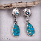 Spiny Copper Turquoise &amp; Sky Blue Topaz Sterling Silver Earrings