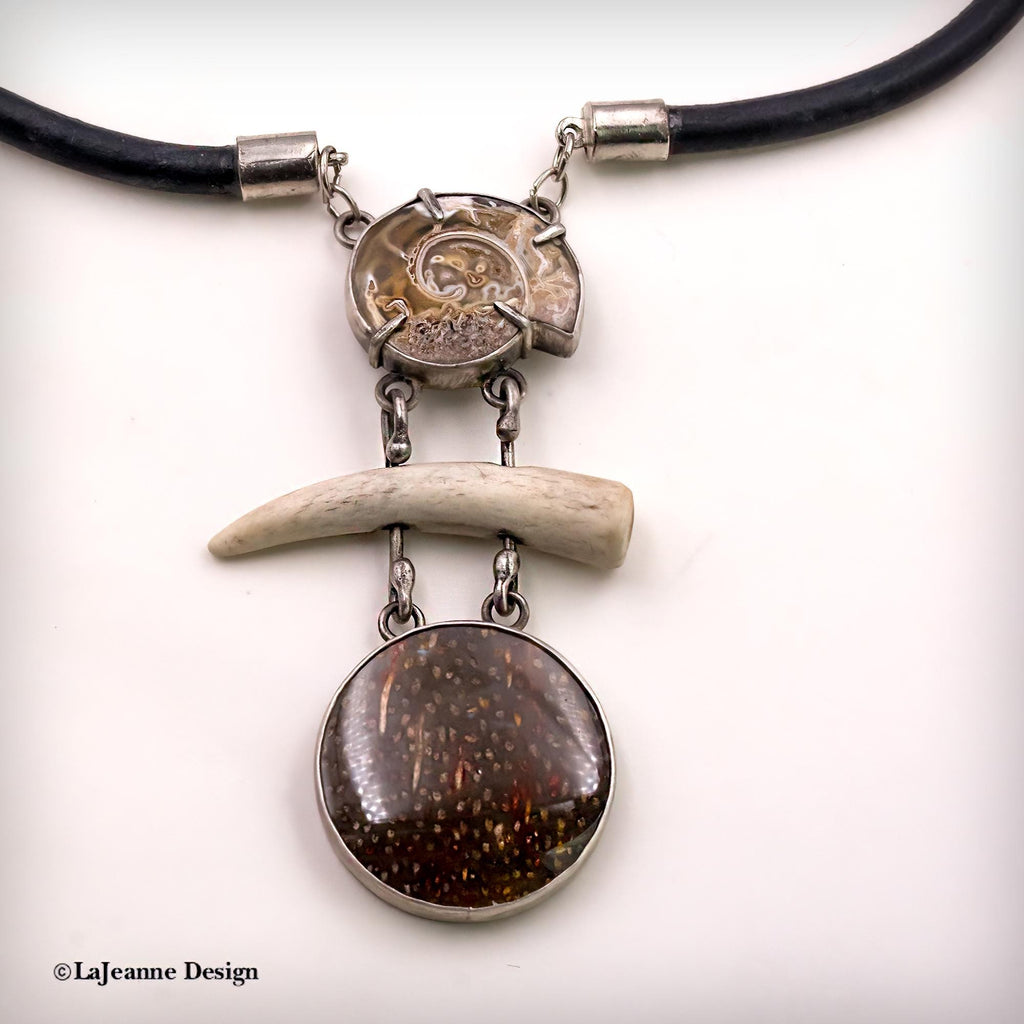 Fossilized Palm Root, Bone & Fossil Shell Necklace
