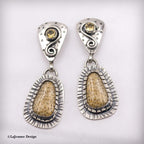 Petrified Palm Wood & Citrine Sterling Silver Earrings