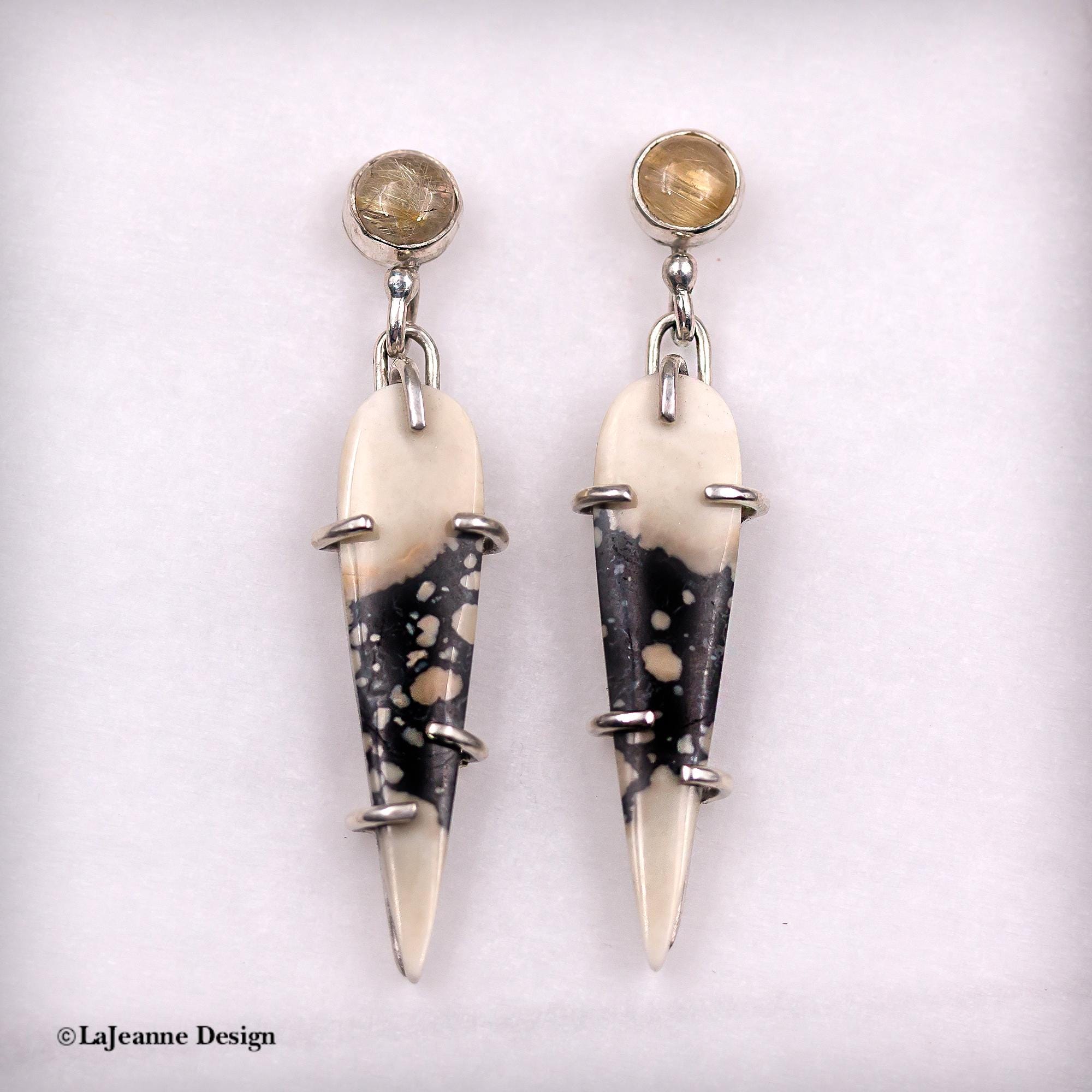 Magnesite & Golden Rutilated Quartz Sterling Silver Earrings