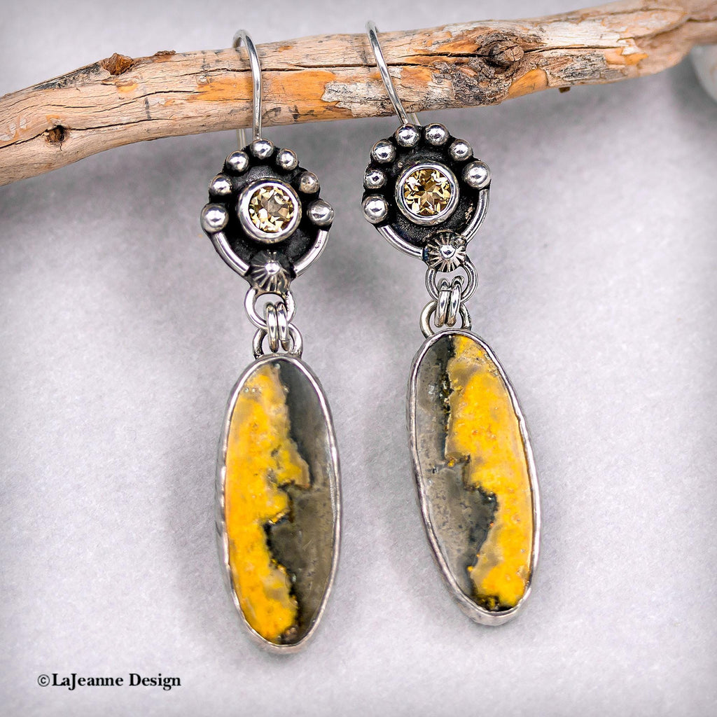 Bumblebee Jasper & Citrine Sterling Silver Earrings