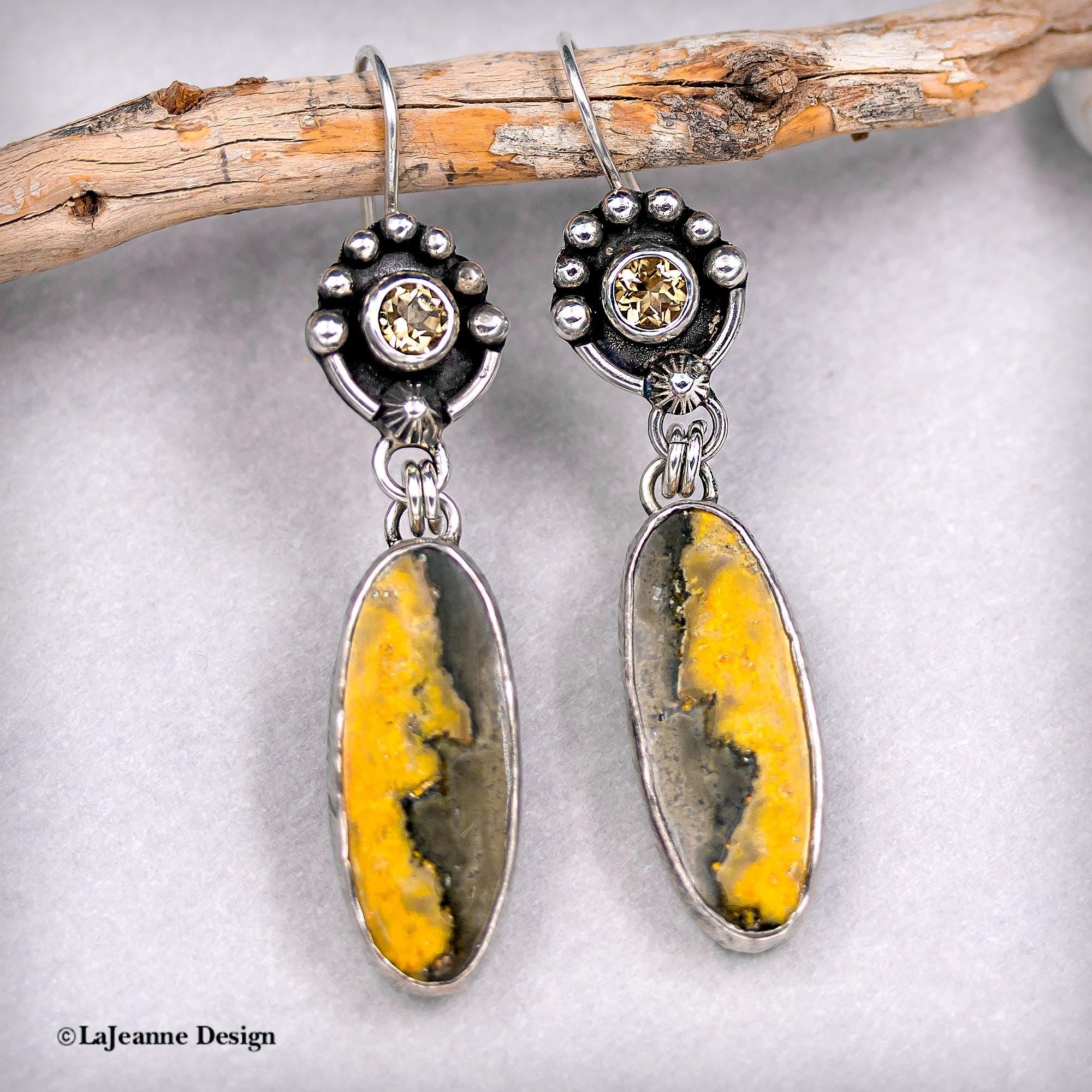 Bumblebee Jasper & Citrine Sterling Silver Earrings