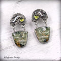 Green Opalized Wood & Prehnite Sterling Silver Earrings