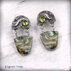Green Opalized Wood & Prehnite Sterling Silver Earrings