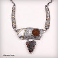 Marcasite Plume Agate 18K Gold Sterling Silver Necklace