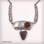 Marcasite Plume Agate 18K Gold Sterling Silver Necklace