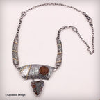 Marcasite Plume Agate 18K Gold Sterling Silver Necklace