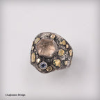 Size 7.25 - Peach Tourmaline, Tanzanite, 18K Gold &amp; Sterling Silver Ring