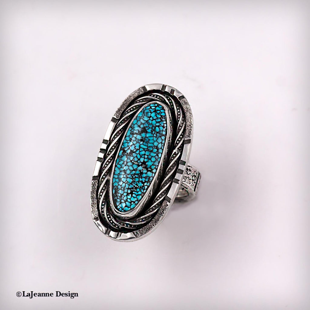 Size 8- Kingman Turquoise Sterling Silver Ring | Southwest Style