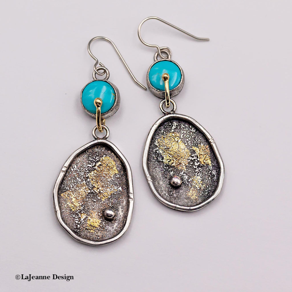 Kingman Turquoise, 18K & 24K Gold Sterling Silver Earrings