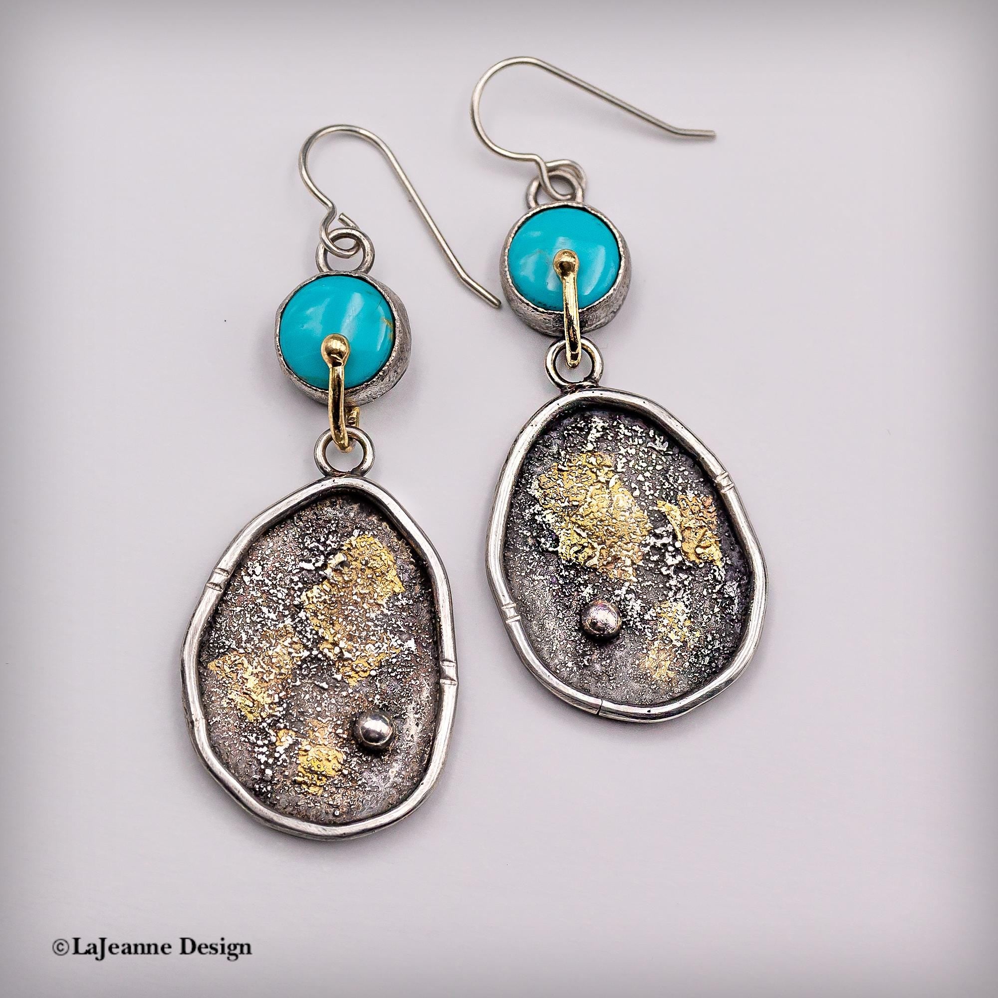 Kingman Turquoise, 18K & 24K Gold Sterling Silver Earrings