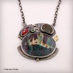 Jasper Garnet, 18k Gold, Druzy Necklace in Sterling Silver