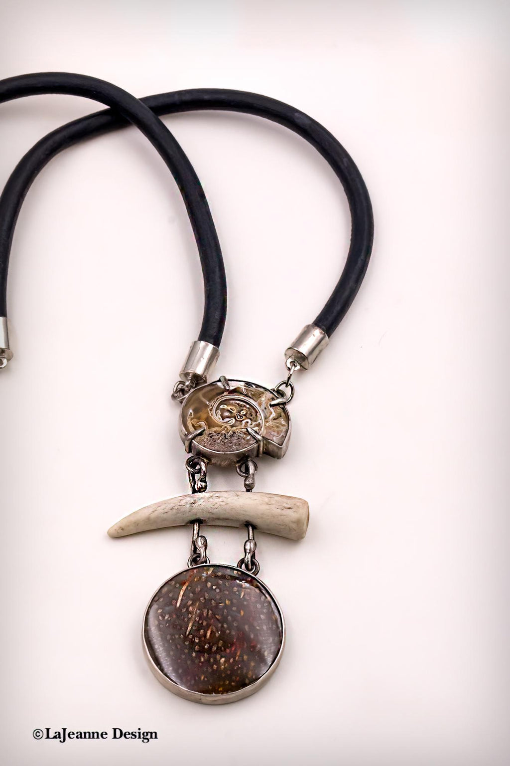 Fossilized Palm Root, Bone & Fossil Shell Necklace